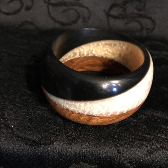 Vintage Wood and Lucite Plastic Bangle Bracelet - Picture 1 of 5